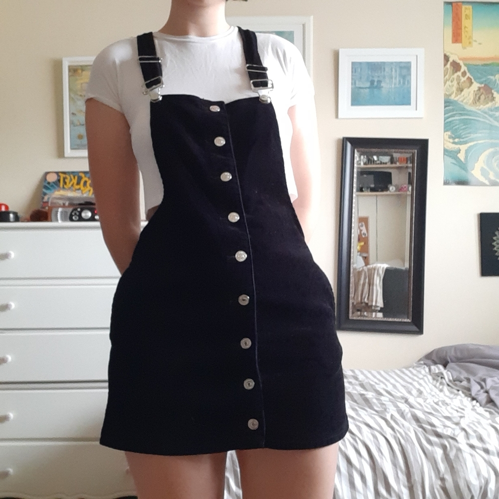 Black Denim Overall Dress